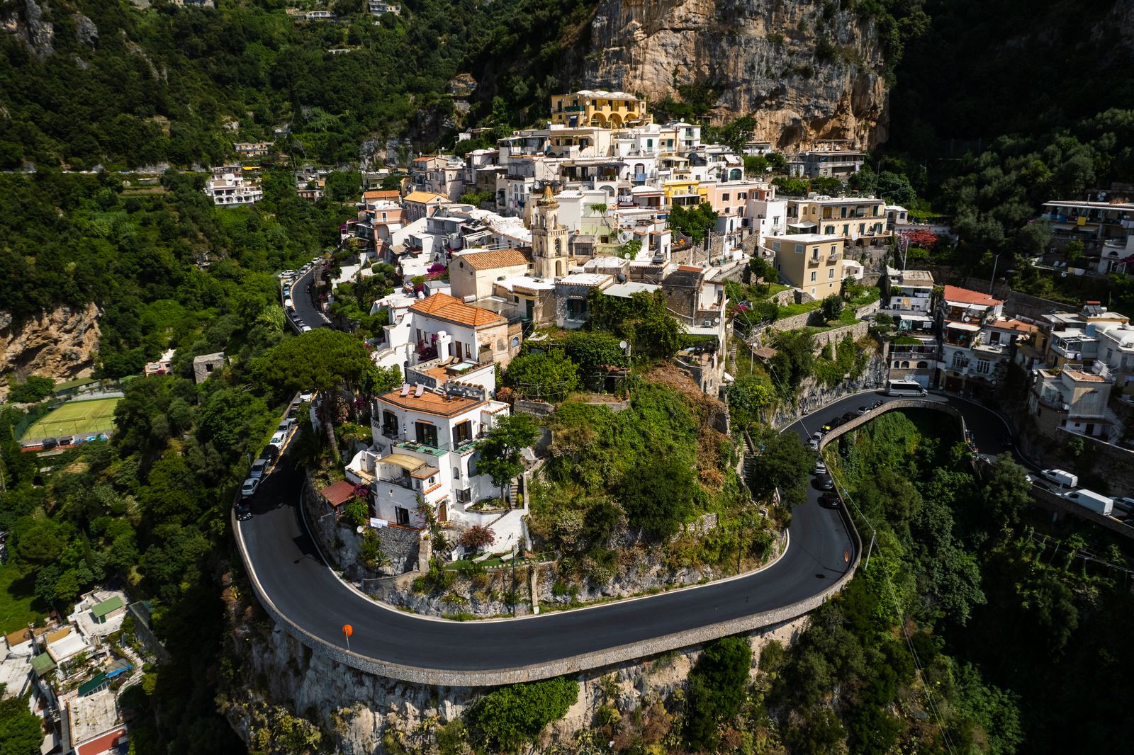 Winding cliff road through Positano on the Amalfi Coast